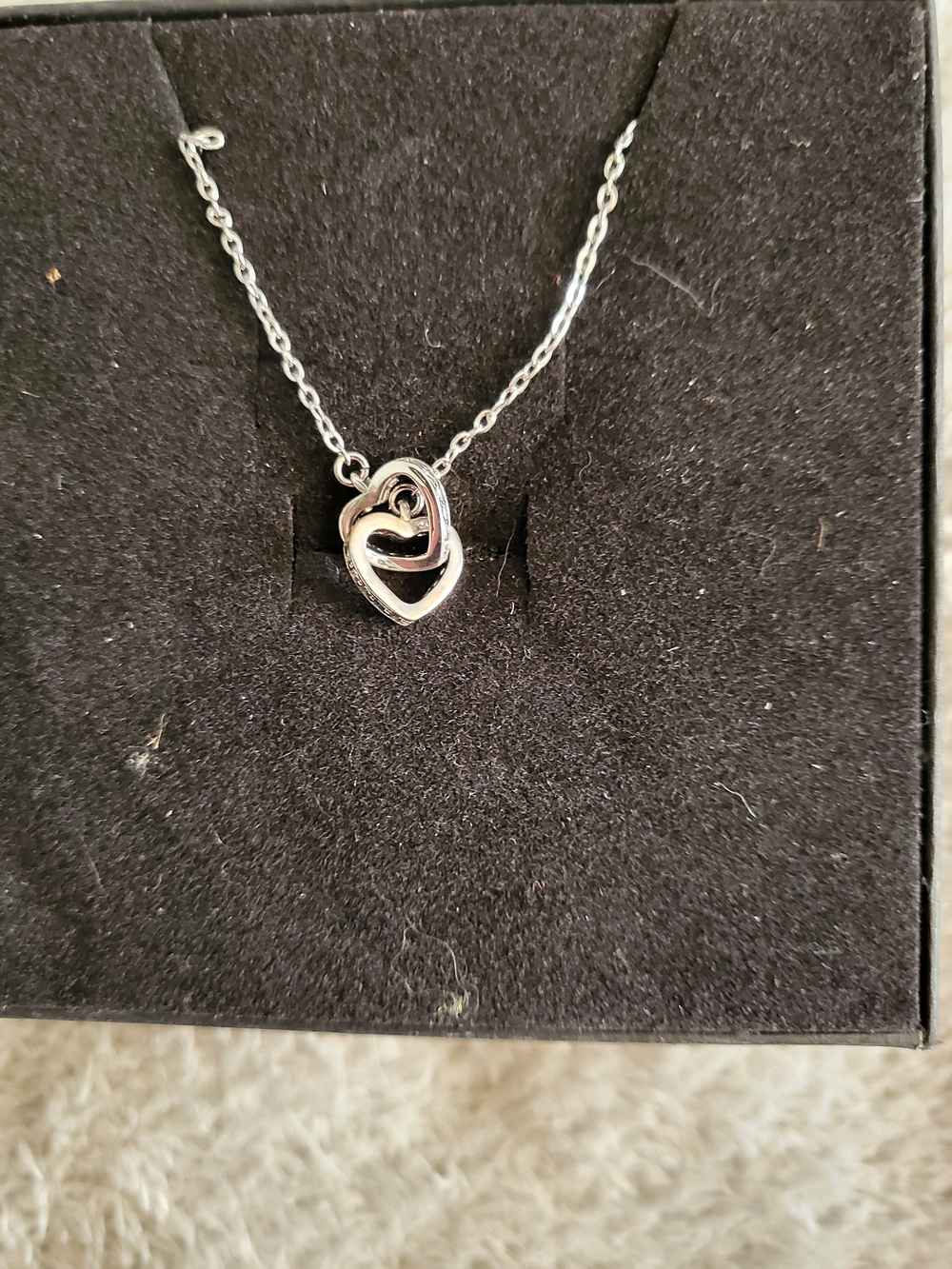 Sterling Silver Double Heart Pendant Necklace - Silver
